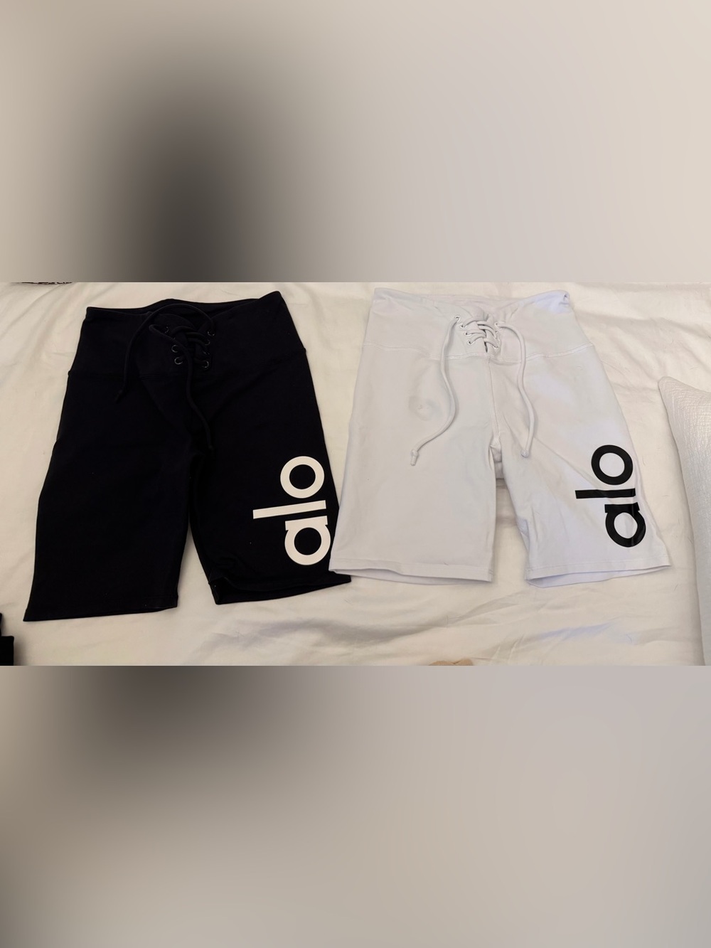 ALO Yoga Lace-Up Athletic Shorts in Black and White